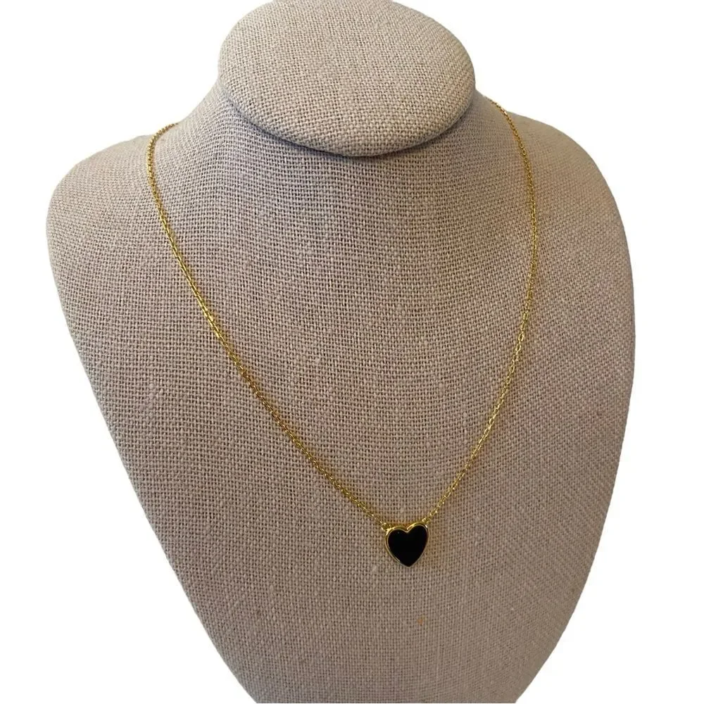 Rachel Zoe Beautiful & Delicate Sterling Silver Small Black Heart Necklace.